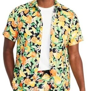 OLD NAVY Mens XXL Orange Lemon Citrus Print Everyday Short Sleeve Shirt Tropical